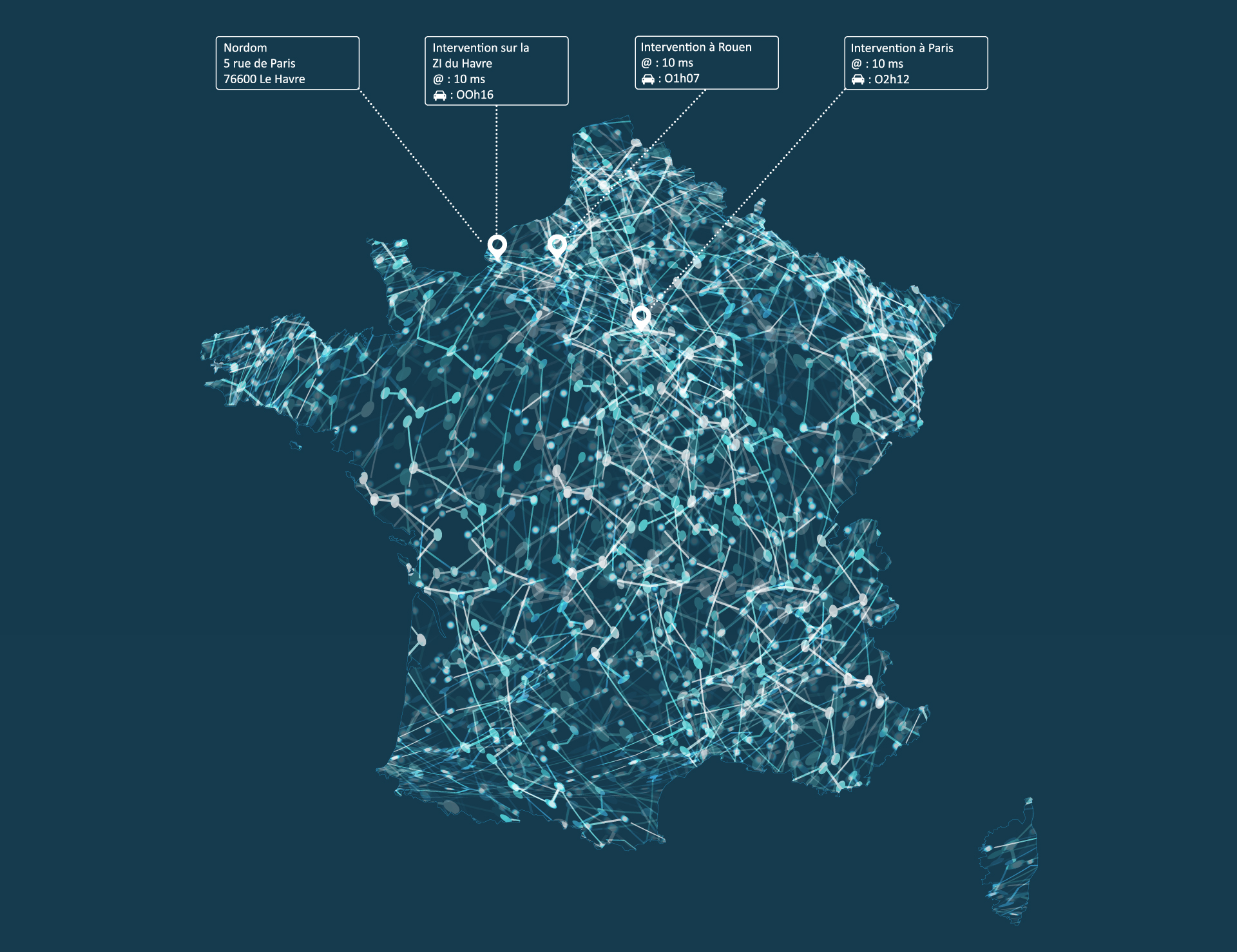 Carte des sites d’intervention Nordom